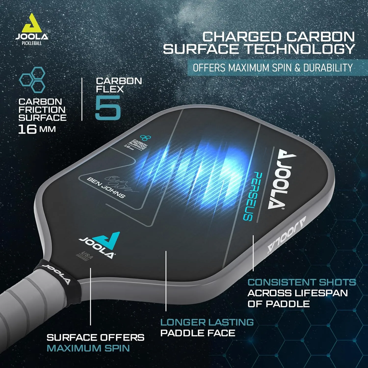JOOLA Professional Pickleball Paddles – Charged Surface Technology for Power & Feel – Select Perseus or Hyperion Shape – Fully Encased Carbon Fiber – USAP Approved – Well Balanced w/Pop & Control