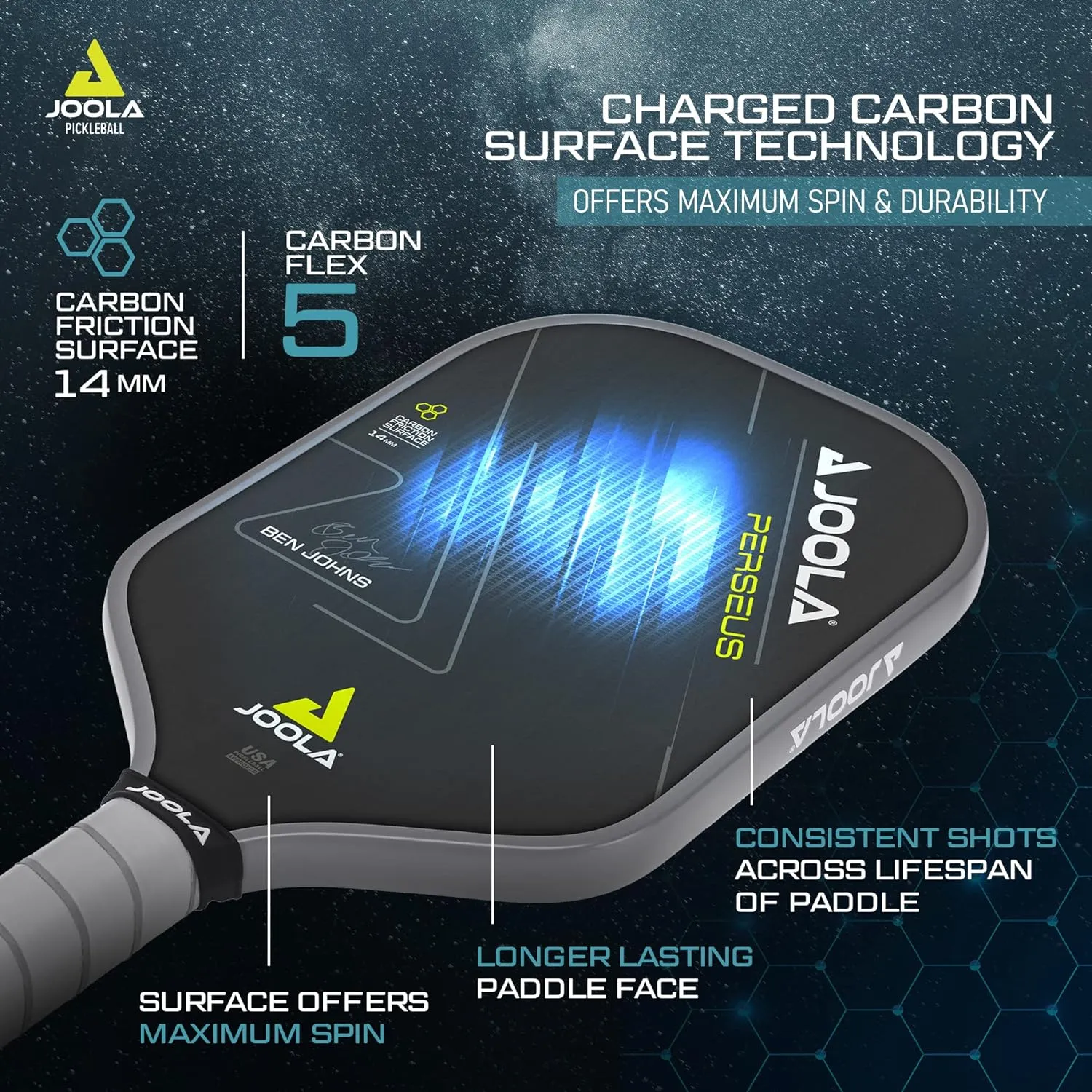 JOOLA Professional Pickleball Paddles – Charged Surface Technology for Power & Feel – Select Perseus or Hyperion Shape – Fully Encased Carbon Fiber – USAP Approved – Well Balanced w/Pop & Control
