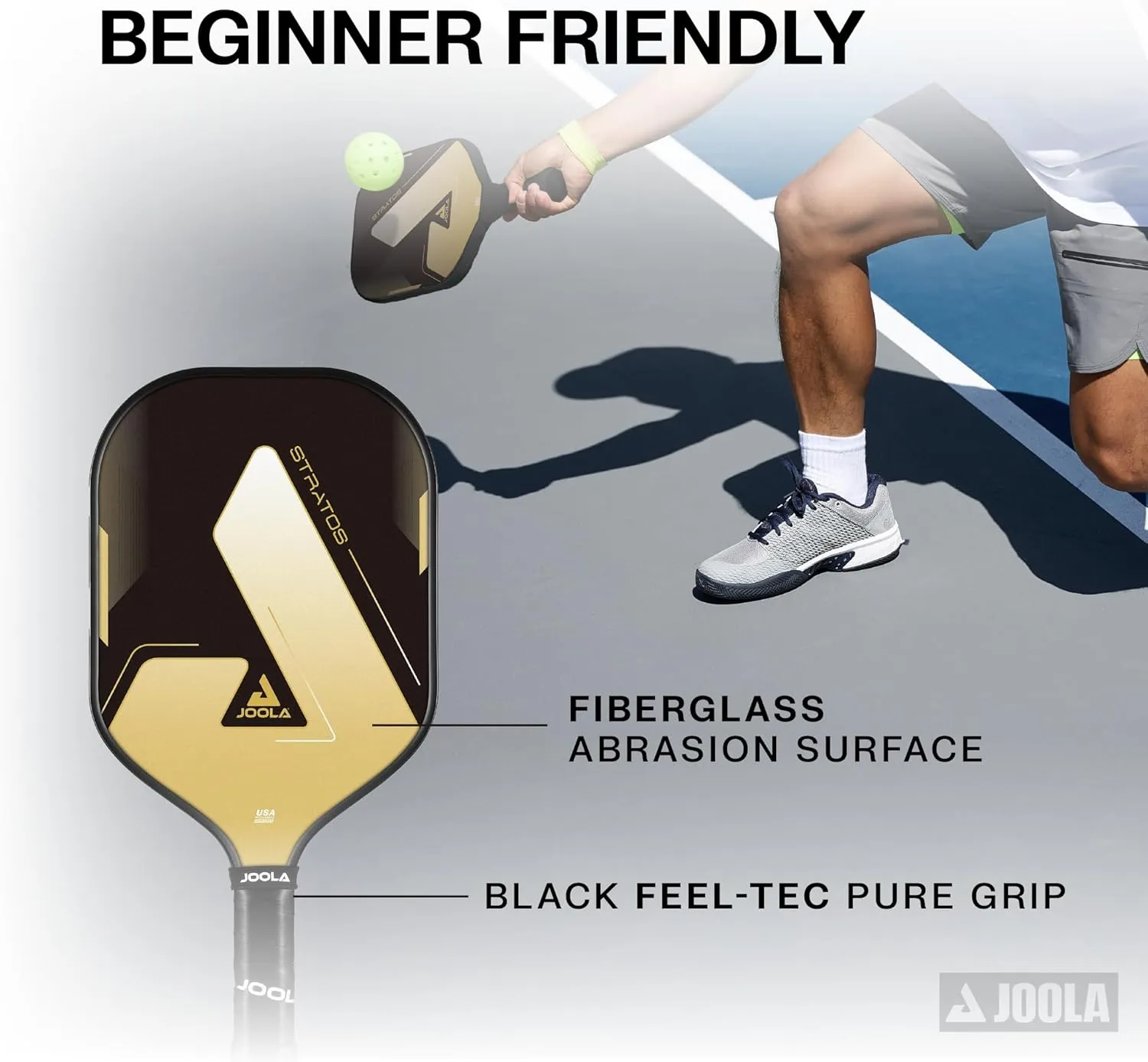 JOOLA Stratos or Essentials Pickleball Paddle – Reinforced Fiberglass Surface, Honeycomb Polypropylene Core, USAPA Approved, Durable & Beginner-Friendly Pickleball Racket with Comfortable Grip