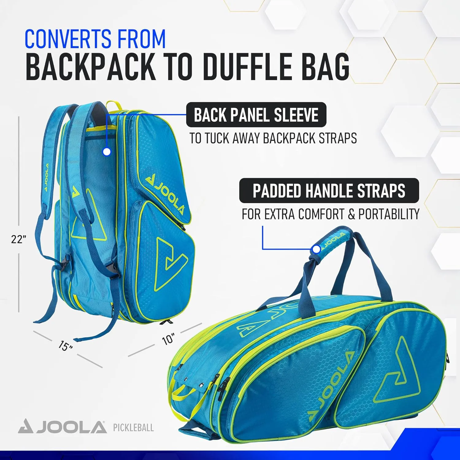JOOLA Tour Elite Pickleball Bag - Backpack & Duffle Bag for Pickleball Paddles & Accessories - Holds 4  Paddles - Includes Fence Hook - Choose from Multiple Colors.