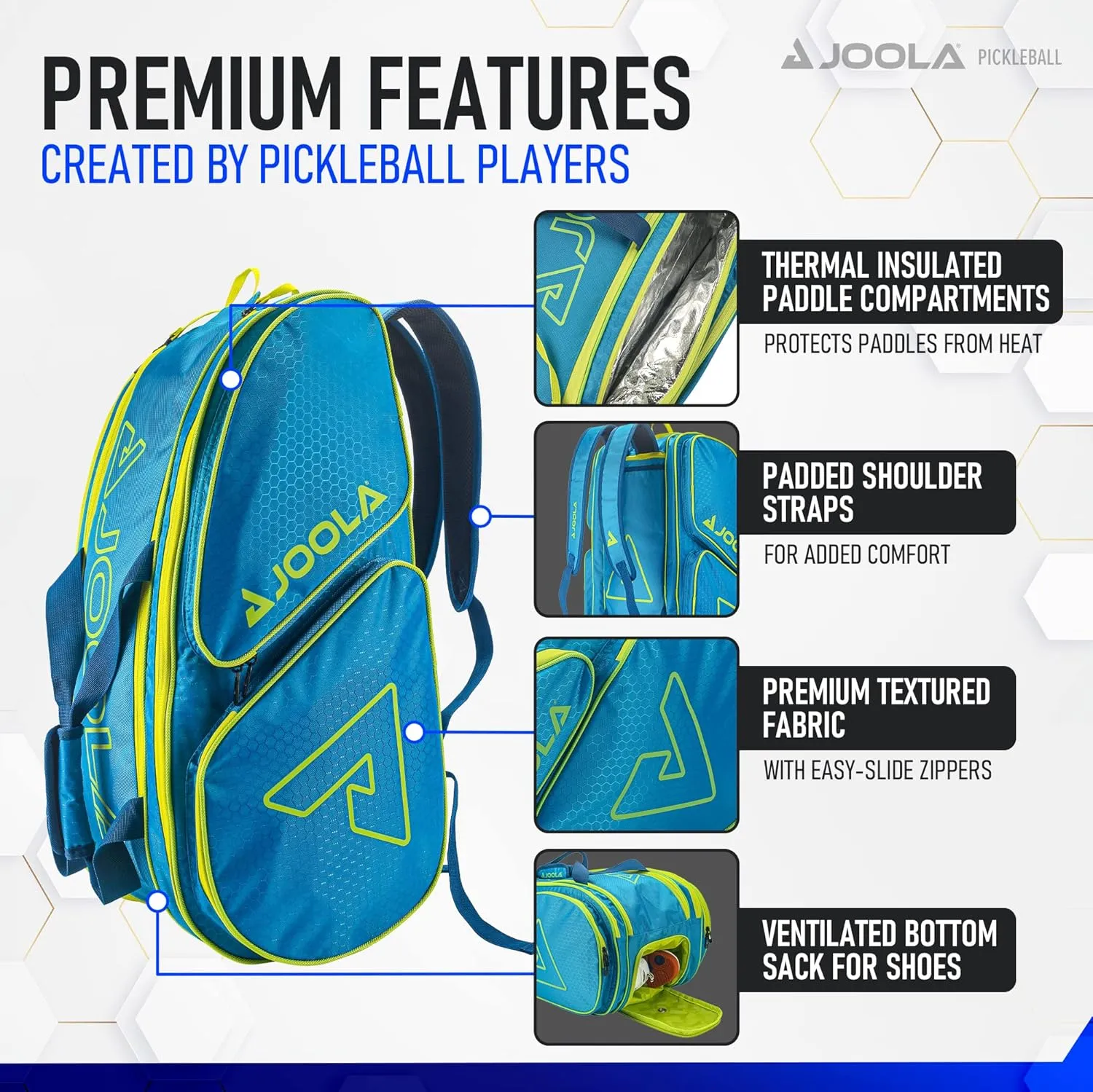 JOOLA Tour Elite Pickleball Bag - Backpack & Duffle Bag for Pickleball Paddles & Accessories - Holds 4  Paddles - Includes Fence Hook - Choose from Multiple Colors.