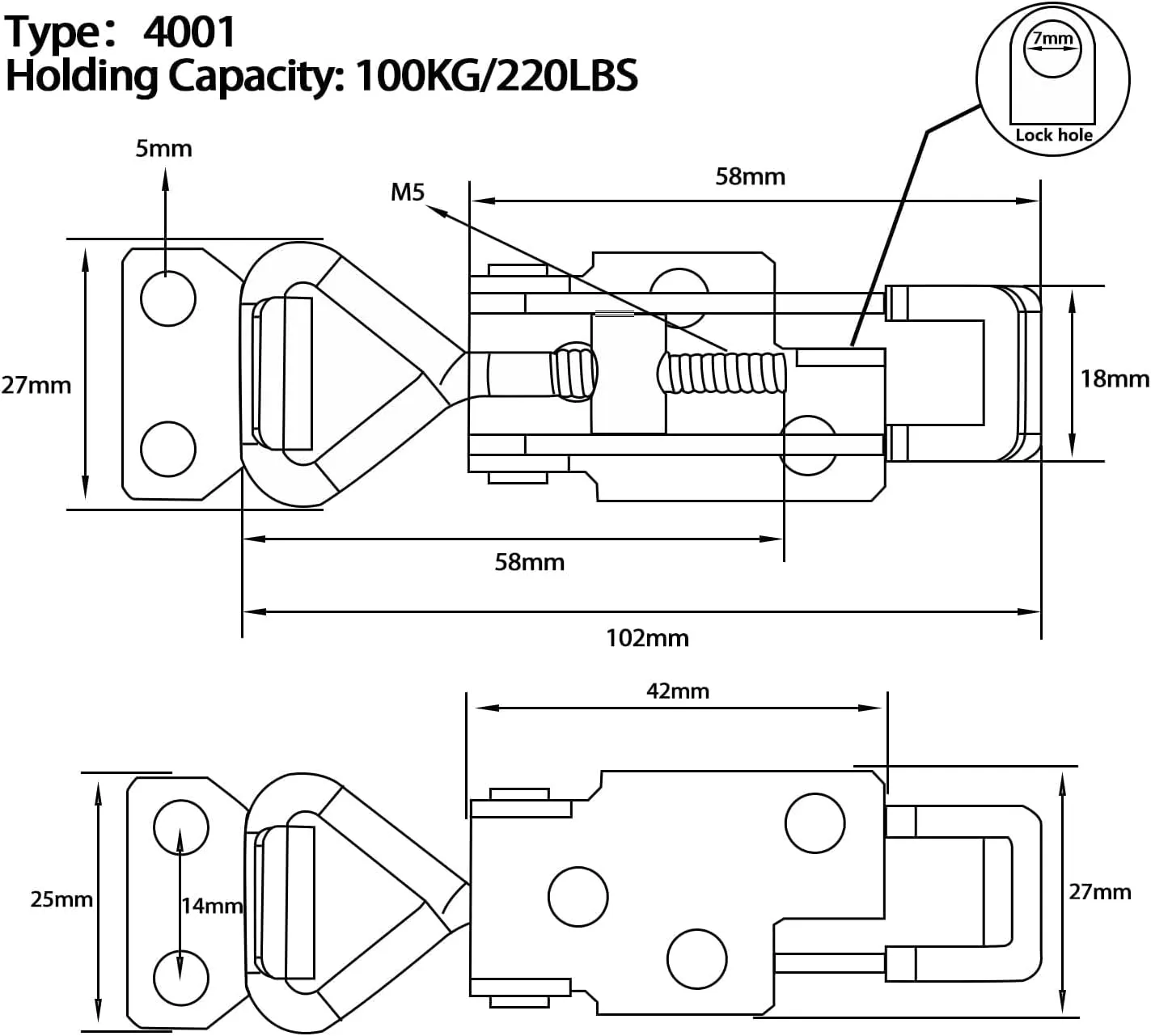 JoyTube Toggle Latch Clamp 4001 with Lock Hole, 304 Stainless Steel Adjustable Heavy Duty Pull Hasp Latches For Smoker Cabinet Tool Box Case Trunk Door, 330Lbs Holding Capacity (2 Pack)