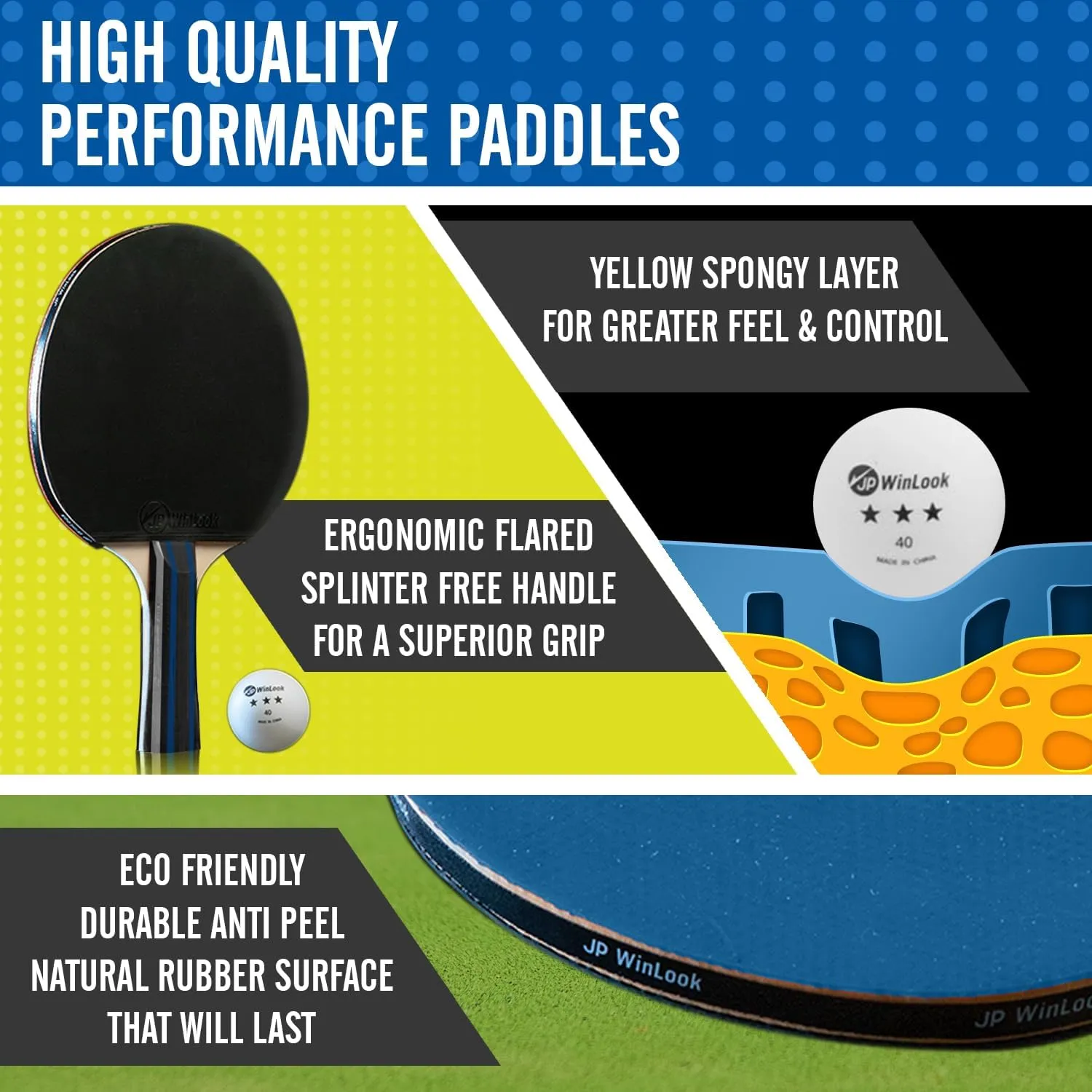 JP WinLook Ping Pong Paddles Sets - Portable Table Tennis Paddle Set with Ping Pong Paddles Professional Case & Ping Pong Balls - Premium Table Tennis Racket Player Set for Indoor & Outdoor Games