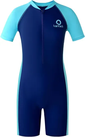 karrack Girls and Boys One Piece Rash Guard Swimsuit Kid Water Sport Short Swimsuit UPF 50  Sun Protection Bathing Suits