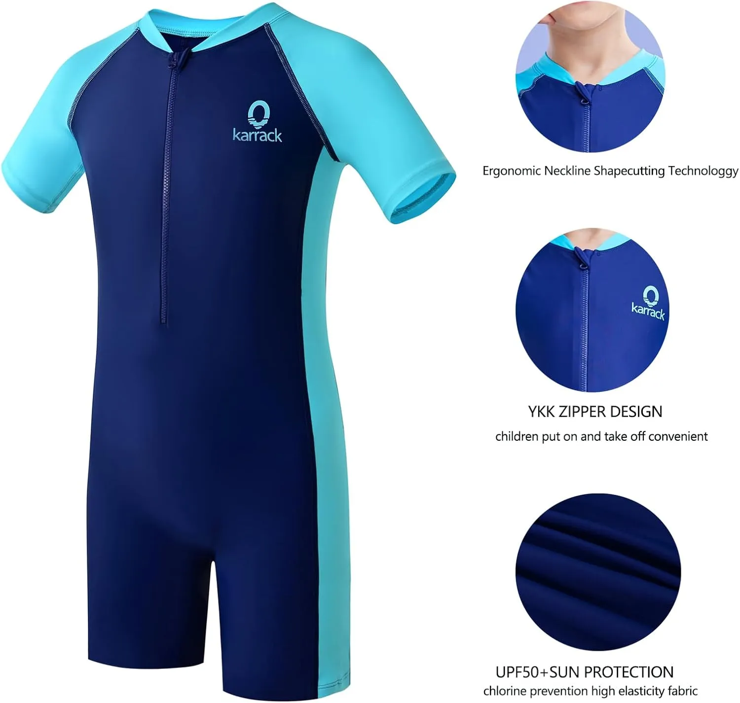 karrack Girls and Boys One Piece Rash Guard Swimsuit Kid Water Sport Short Swimsuit UPF 50  Sun Protection Bathing Suits