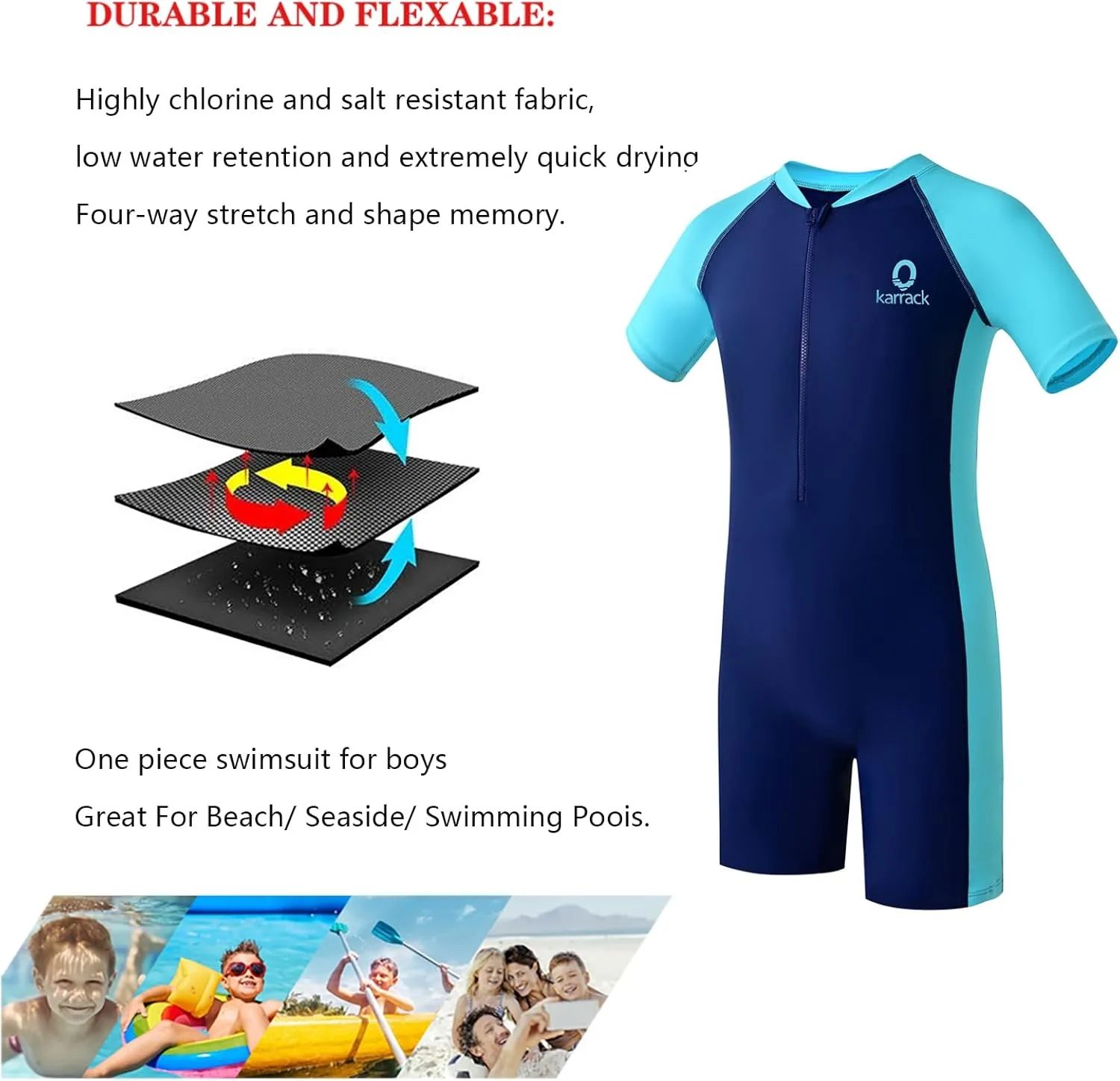 karrack Girls and Boys One Piece Rash Guard Swimsuit Kid Water Sport Short Swimsuit UPF 50  Sun Protection Bathing Suits