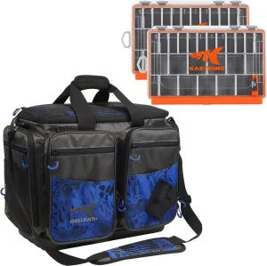 KastKing Fishing Gear & Tackle Bags - Saltwater Resistant Fishing Bags(Blue-Large) & HyperSeal Waterproof Tackle Box