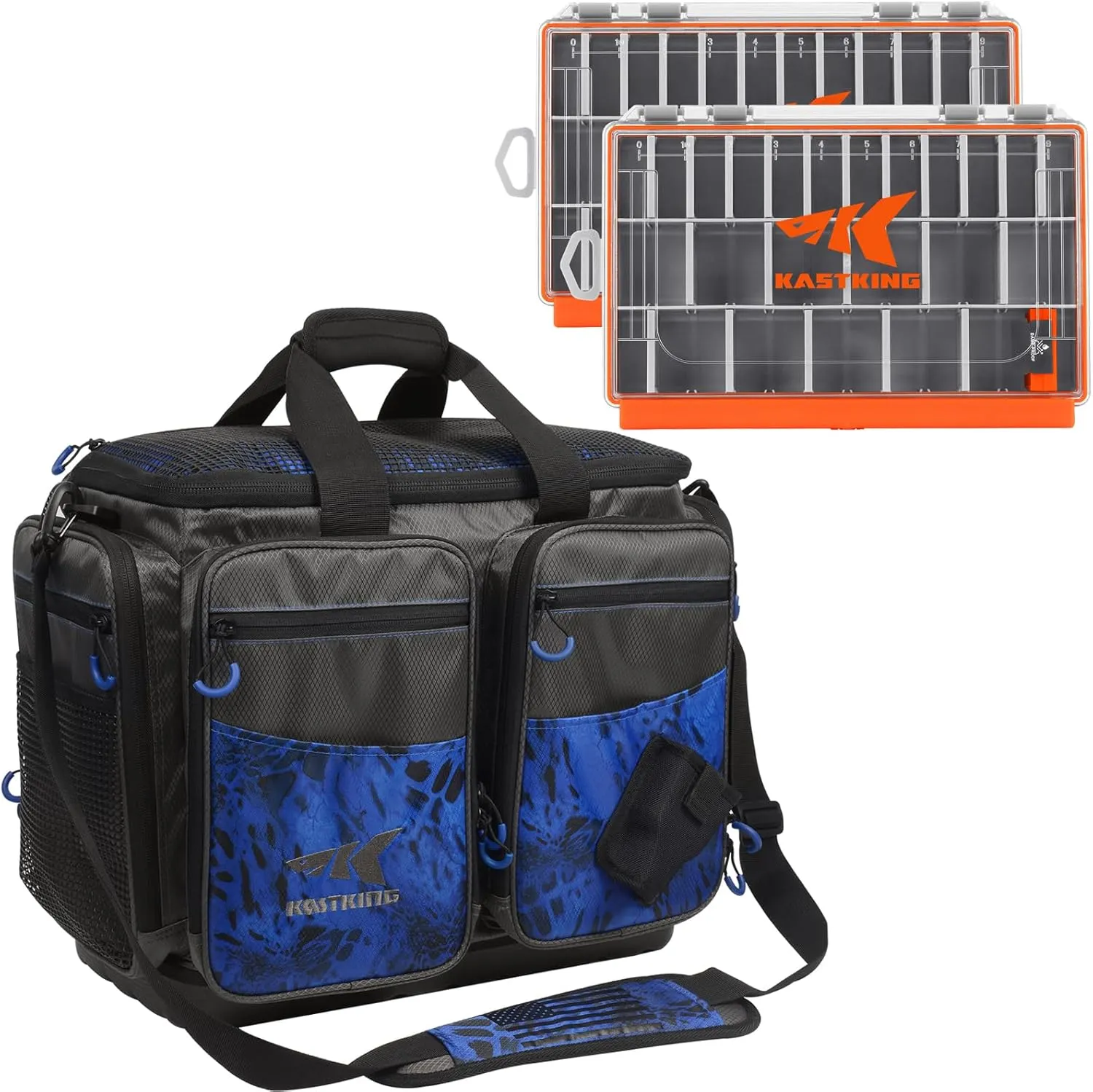 KastKing Fishing Gear & Tackle Bags - Saltwater Resistant Fishing Bags(Blue-Large) & HyperSeal Waterproof Tackle Box