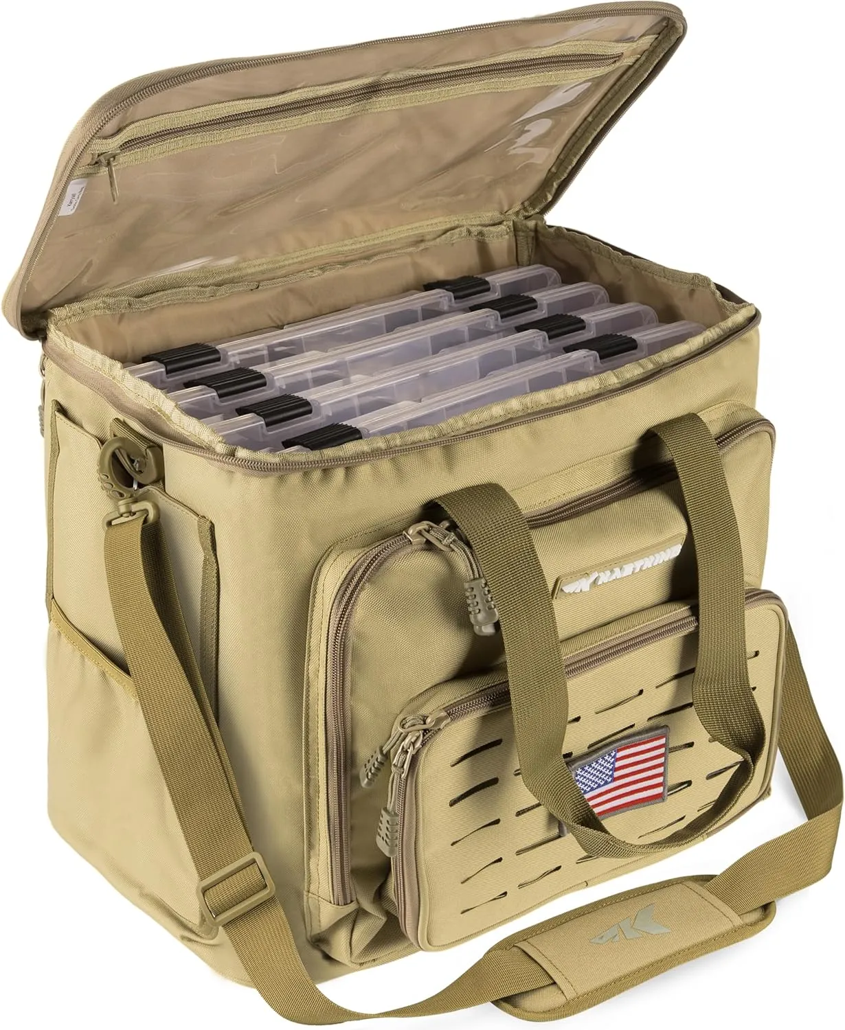KastKing Karryall Fishing Tackle Bags with 4 * 3700 Tackle Trays, Fishing Bags for Saltwater or Freshwater Fishing - Fishing Gear Storage, Khaki