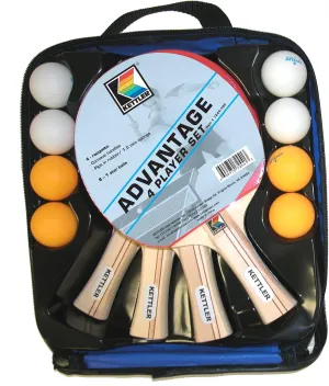 Kettler Advantage Indoor Table Tennis Bundle: 4 Player Set (4 Rackets/Paddles and 8 Balls)