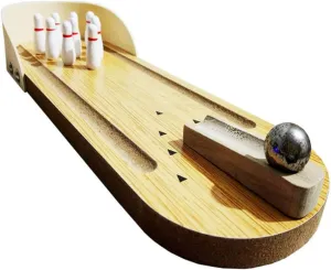 Kisangel 1pc Mini Desktop Wooden Bowling Set Interactive Throwing Ball Game for Home School Bar Relief Tabletop Accessory Fun Friends Family