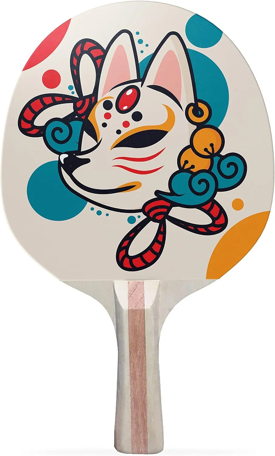 Kitsune Colorful Design Ping Pong Paddle, Premium 5 Ply Table Tennis Racket (Red on Back)