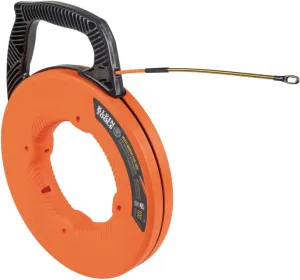 Klein Tools 56380 Non-Conductive Electrical Fish Tape, Multi-Groove Fiberglass Wire Puller with Steel Leader, 100-Foot x 3/16-Inch