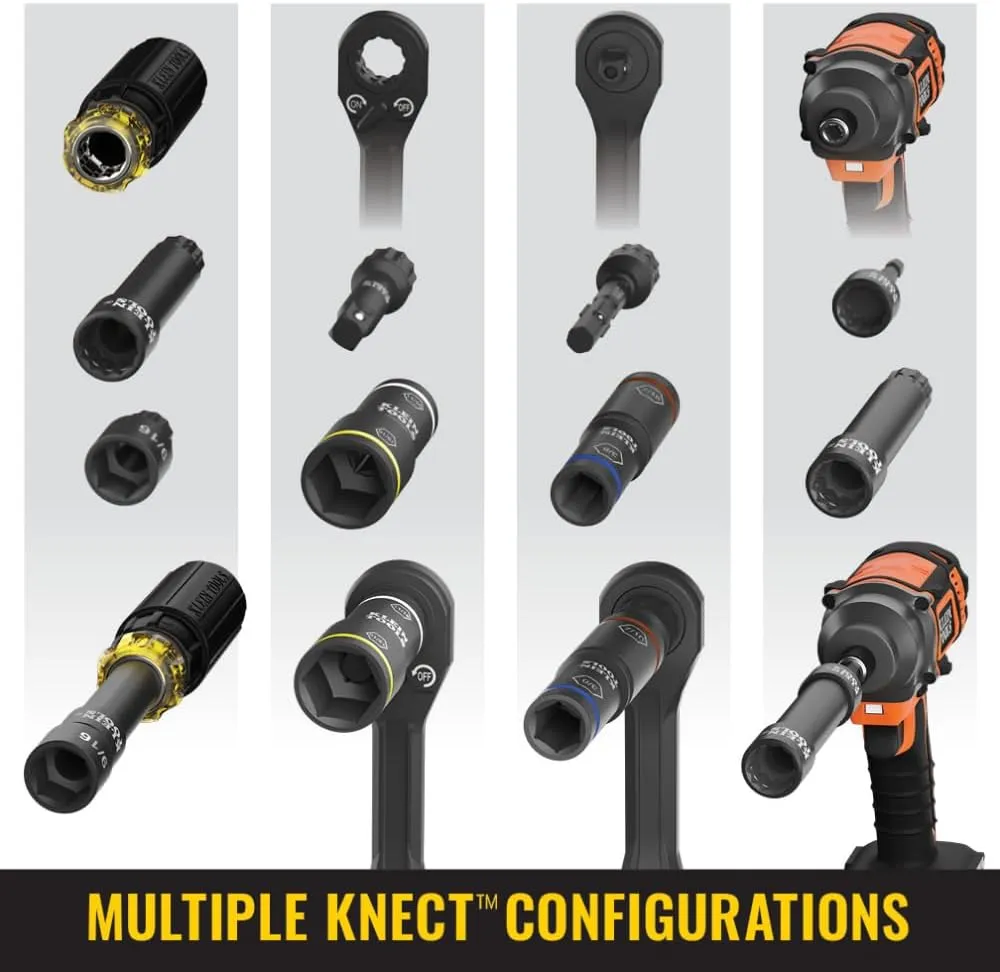 Klein Tools 65400 KNECT 15-Piece Pass Through Socket Set, SAE Impact Socket Set with MODbox Case, Sockets, Bits, Accessories and 3/8-Inch Drive Adapter