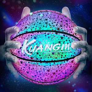 Kuangmi Reflective Glowing Basketball Holographic Luminous for Night Game Light Up Basket Ball Men's Official Size 7 29.5"