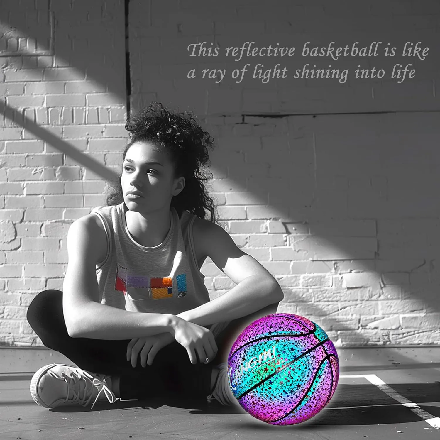 Kuangmi Reflective Glowing Basketball Holographic Luminous for Night Game Light Up Basket Ball Men's Official Size 7 29.5"