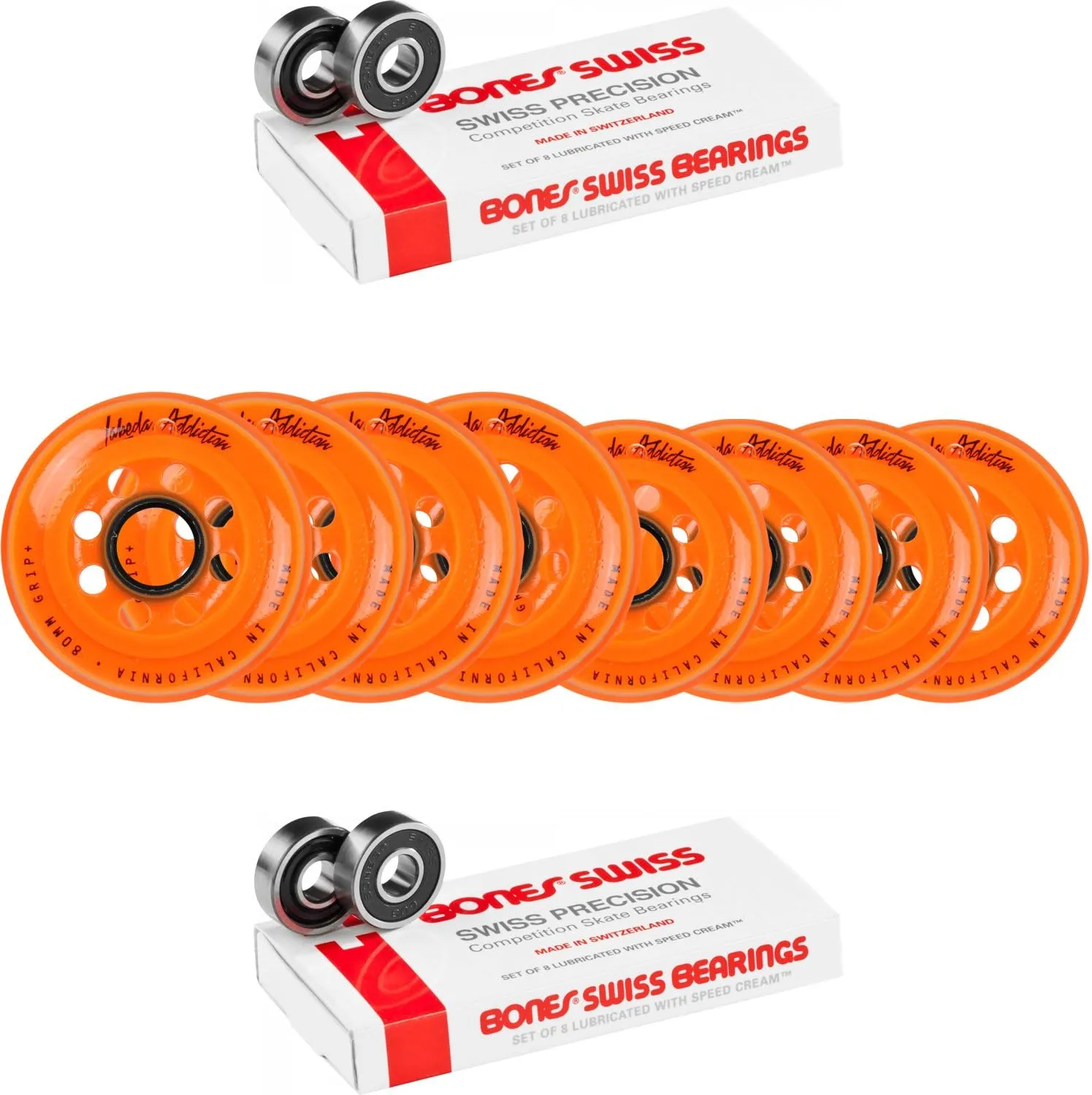 Labeda Wheels 80mm /76mm Hilo Set Addiction Orange Inline Hockey Bones Swiss