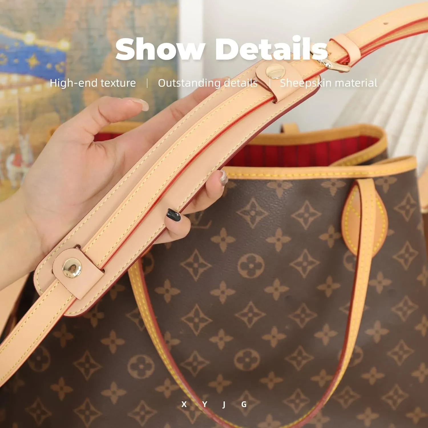 Lambskin Leather Shoulder Strap Pad for Designer Trendy Bags,Detachable Replacement Pressure Relief Cover for Women Tote Bag Handbag Purse Backpack【Beige,Gold Studs】