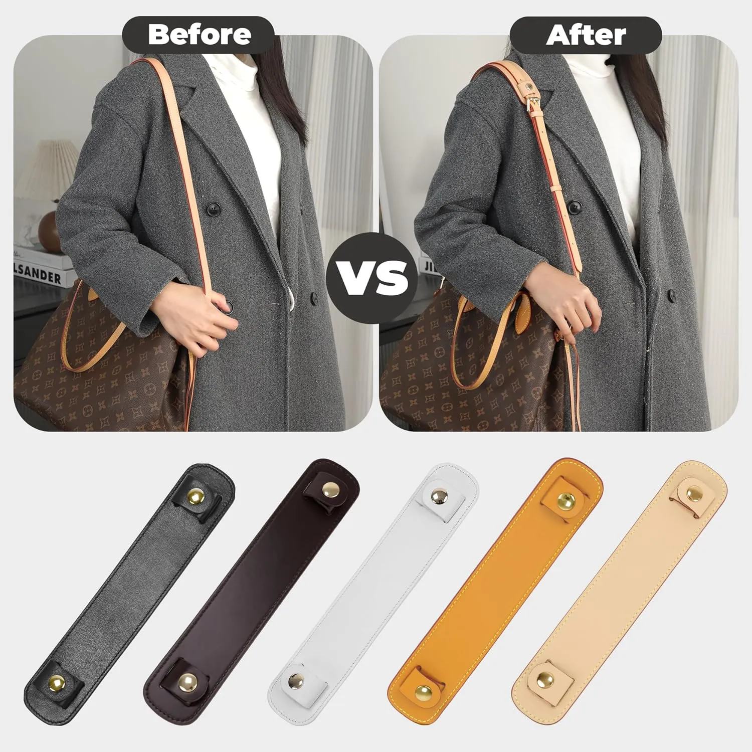 Lambskin Leather Shoulder Strap Pad for Designer Trendy Bags,Detachable Replacement Pressure Relief Cover for Women Tote Bag Handbag Purse Backpack【Beige,Gold Studs】