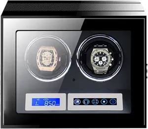 Large Capacity Watch Winder with LCD Screen and Remote Control Wooden Storage Box for 9 12 24 Watches Wood Shell Piano Self Winding Watch Rotator Box (A 2 0)