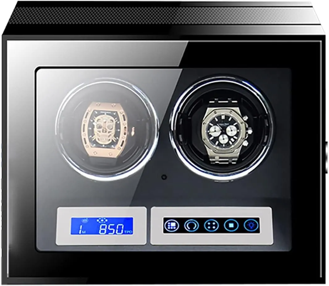 Large Capacity Watch Winder with LCD Screen and Remote Control Wooden Storage Box for 9 12 24 Watches Wood Shell Piano Self Winding Watch Rotator Box (A 2 0)