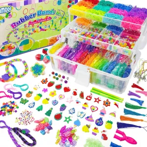Leamood 15200  Rubber Bands Bracelet Making Kit, 34 Colors Loom Bands Bracelet Kit for Kids Ages 6-12 with 500  Alpha & Pony Beads, 4 Looms and Hooks, Bracelet Making Band Refills Looms Set for Girls
