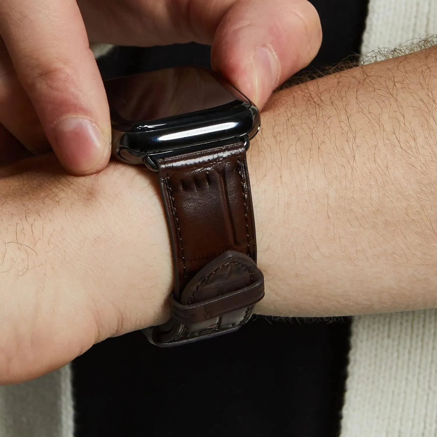 Leather Band Compatible with Apple Watch Band 49mm 44mm 45mm 42mm, Classic Handmade Premium Italian Leather Strap for Women Men, iWatch strap for Apple Watch Series Ultra, 8 Series 7 6 SE 5 4 3