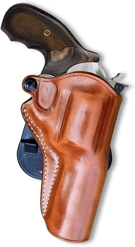 Leather OWB Paddle Holster Open Top Fits, Kimber K6S Revolver 357 Mag Target DA/SA Combat 4'' Barrel, Right Hand Draw, Brown Color #1605#