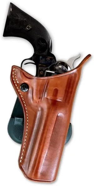 Leather Paddle OWB Revolver Holster Open Top Fits Pietta 1851, 36/44 Cal Captain Schaeffer Black Powder 4" BBL, R/H Draw, Brown Color #5591#