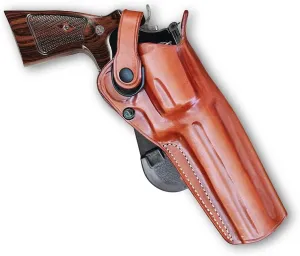 Leather Paddle OWB Revolver Holster with Retention Strap Fits S&W Model 686 Plus 357 Mag 7-Shot 6" Barrel, Right Hand Draw, Brown Color #1511#