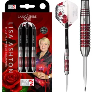 Legend Darts - Steel Tip - 90% Tungsten - The Lancashire Rose - Lisa Ashton - Electro Red