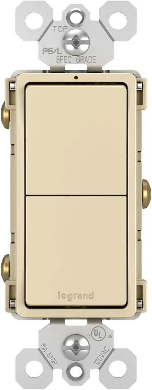 Legrand radiant RCD11ICC6 15 Amp Combination 2-in-1 Decorator Rocker Light Switch, Two Single Pole Switches, Ivory (1 Count)