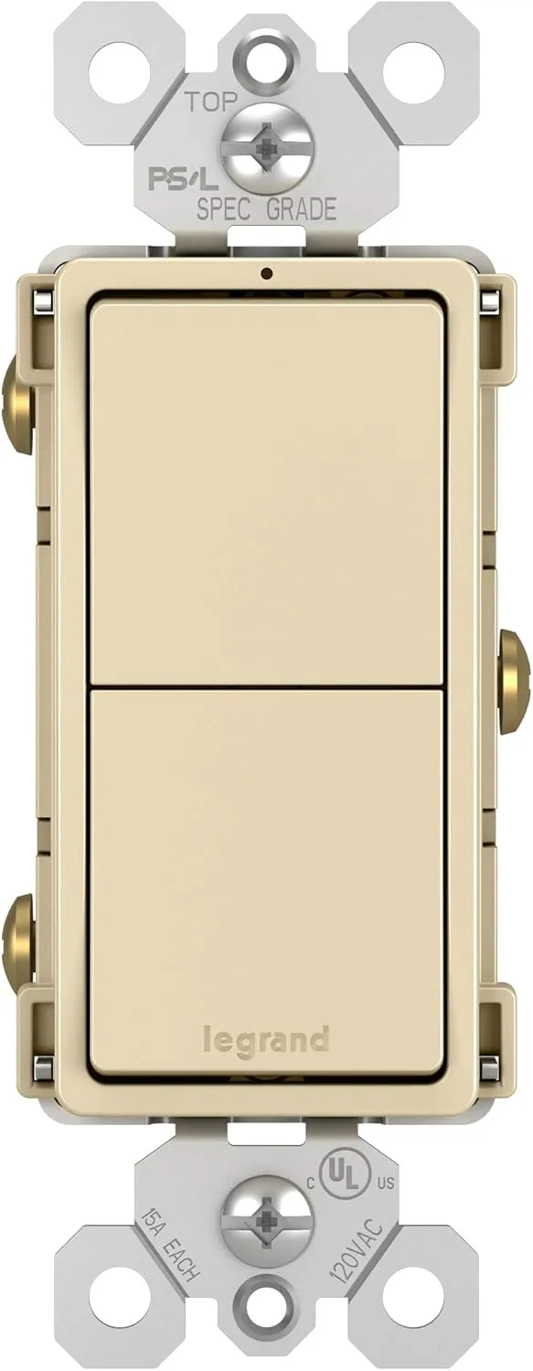 Legrand radiant RCD11ICC6 15 Amp Combination 2-in-1 Decorator Rocker Light Switch, Two Single Pole Switches, Ivory (1 Count)