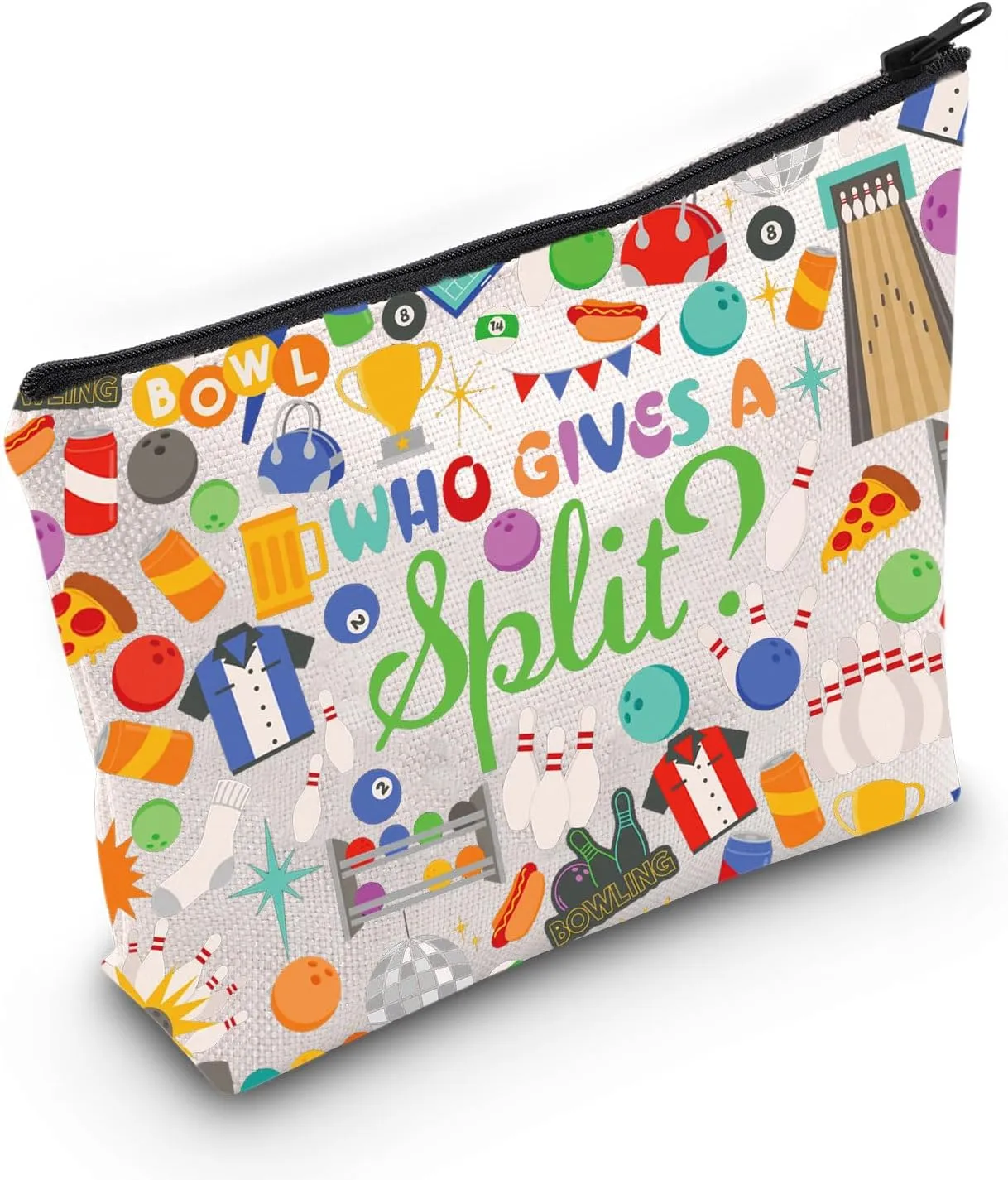 LEVLO Bowling Ball Cosmetic Make Up Bag Bowling Ball Lover Gift Who Gives A Split Makeup Zipper Pouch Bag Bowling Coach Player Gift (A Split Bag)