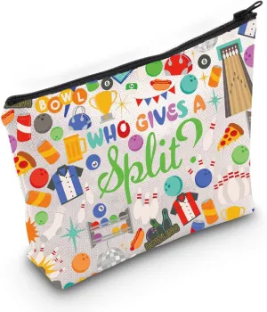 LEVLO Bowling Ball Cosmetic Make Up Bag Bowling Ball Lover Gift Who Gives A Split Makeup Zipper Pouch Bag Bowling Coach Player Gift (A Split Bag)