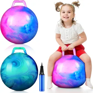 Lewtemi 2 Pcs Bounce Balls with Handles Space Hopper Ball Sit and Bouncy Ball with Air Pump for Indoor Outdoor Gifts for Kids(25.5 Inch)
