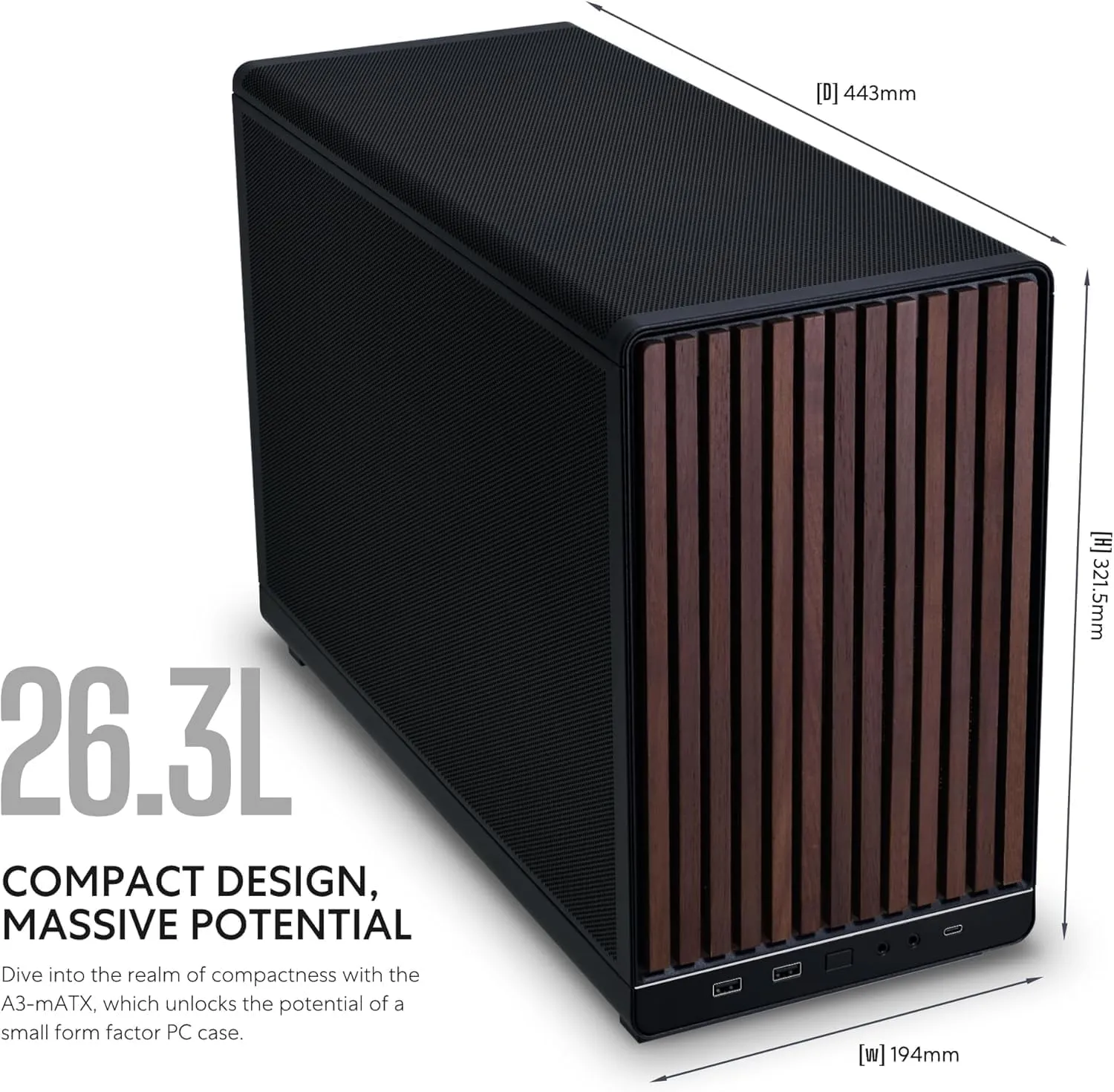Lian Li A3-mATX-WD-26.3L Micro Form Factor Chassis-No Fans Included-Supports 360mm AIO-Modularity Design-for M-ATX, ITX Motherboard-DAN Cases Collaboration-Wood Front Panel-Black (A3X-WD)
