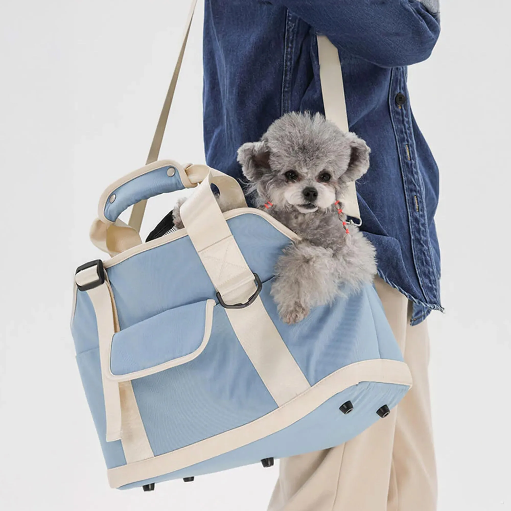 Lightweight Contrast Color Waterproof Multi-Function Dog & Cat Travel Tote Bag - Final Sale
