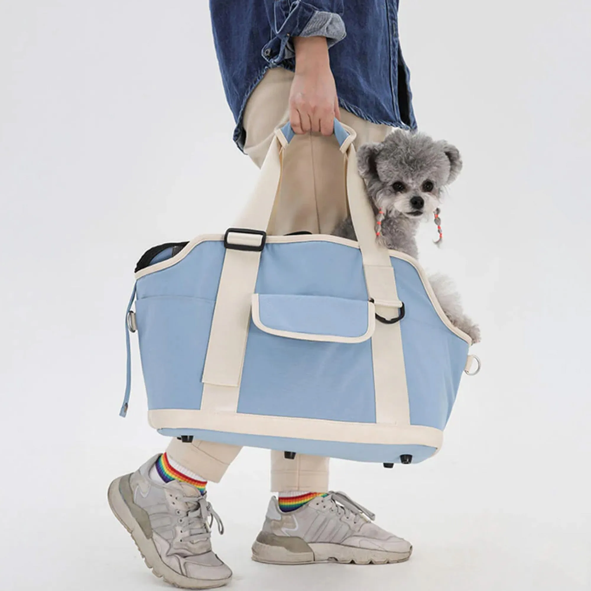 Lightweight Contrast Color Waterproof Multi-Function Dog & Cat Travel Tote Bag - Final Sale
