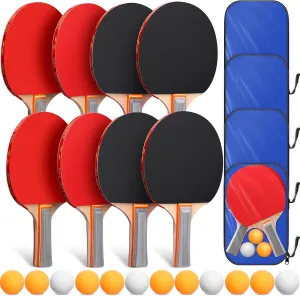 Liliful 8 Pieces Table Tennis Rackets Set with 12 Table Tennis Balls and 4 Storage Bags for Indoor Outdoor Games