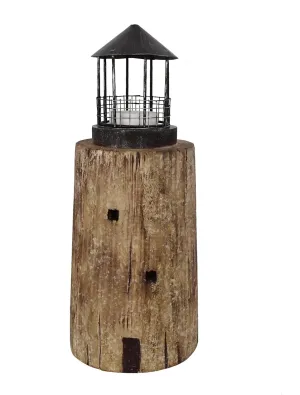 Linfevisi Wooden Lighthouse Candle Holders Decorative Tea Light Holder Ocean Beach Nautical Coastal Mini Standing Lighthouses Figurines Rustic for Home Decor Bathroom Table Party Wedding 14 Inches