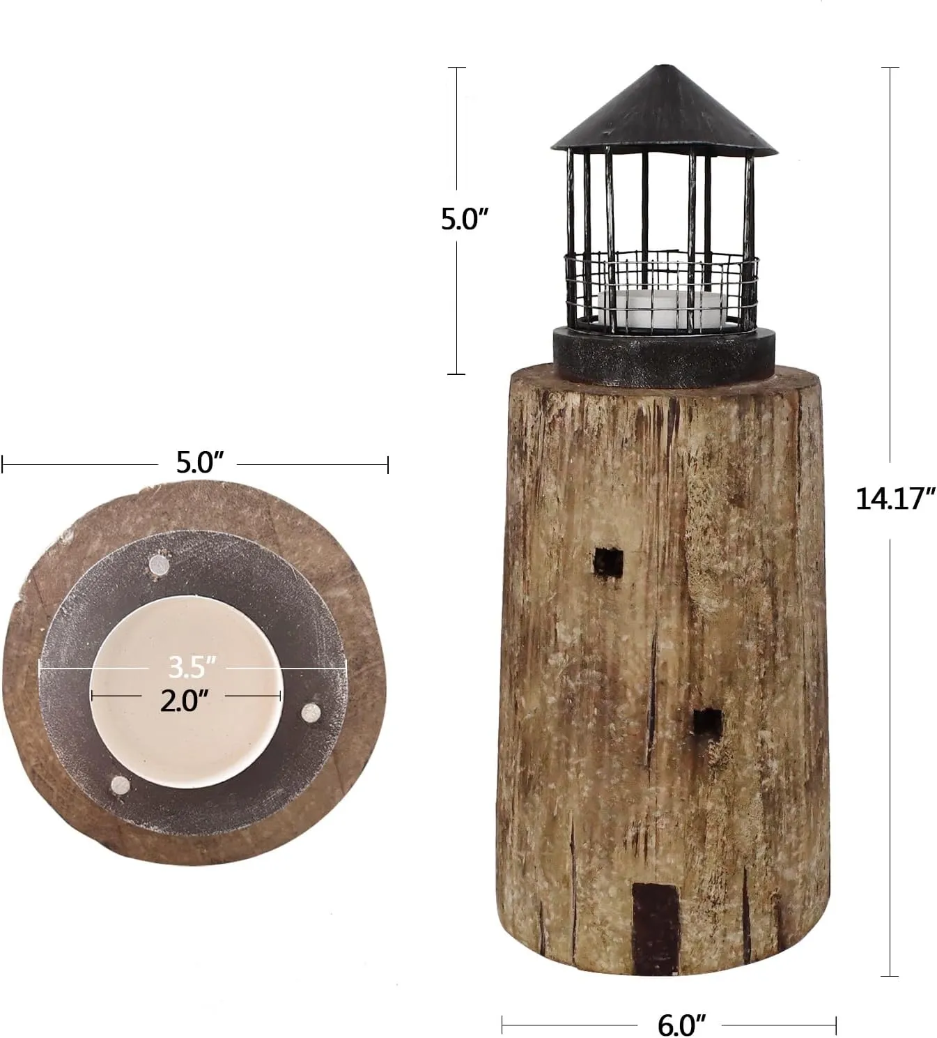 Linfevisi Wooden Lighthouse Candle Holders Decorative Tea Light Holder Ocean Beach Nautical Coastal Mini Standing Lighthouses Figurines Rustic for Home Decor Bathroom Table Party Wedding 14 Inches