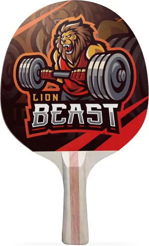 Lion Beast Colorful Design Ping Pong Paddle, Premium 5 Ply Table Tennis Racket (Black on Back)