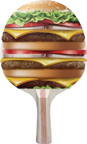 Loaded Cheeseburger Colorful Design Ping Pong Paddle, Premium 5 Ply Table Tennis Racket (Red on Back)