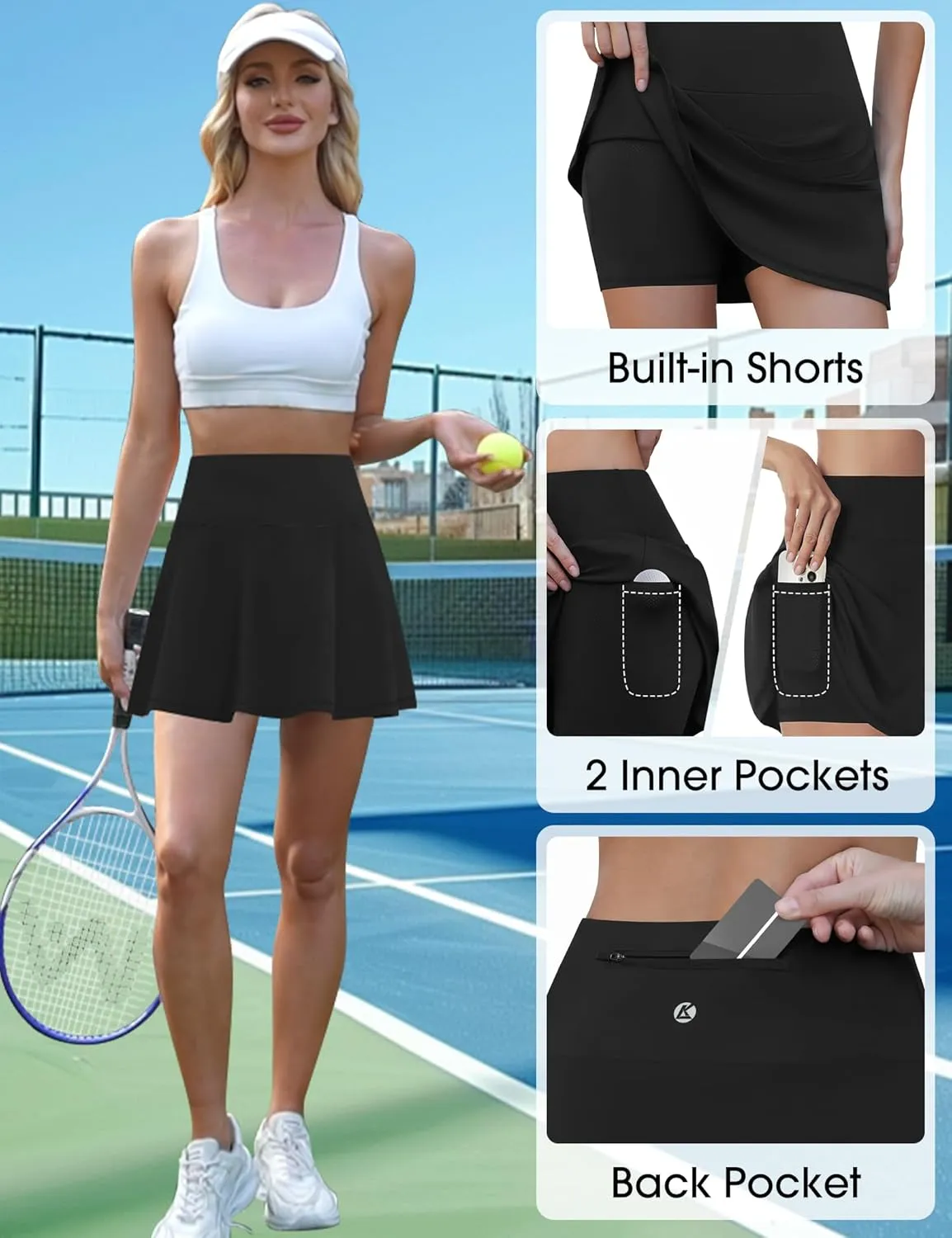 LouKeith Womens Tennis Skirt High Waisted Athletic Skorts Running Casual Pickle Ball Golf Skirts with Pockets
