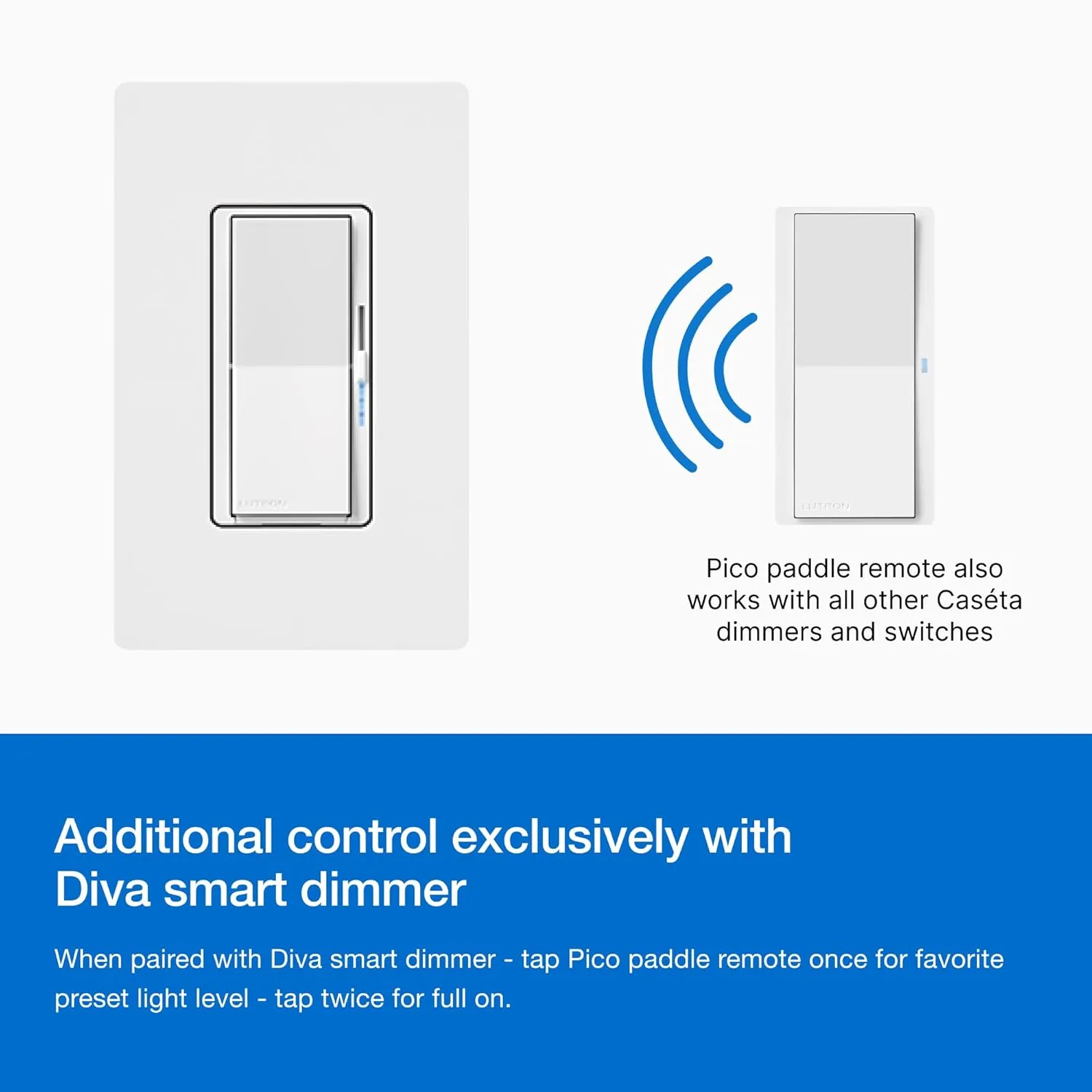 Lutron Paddle Pico Remote for Caseta Smart Dimmers/Switches, On/Off Control, for Table Top or Wallmount Use, PJ2-P2B-GWH, White