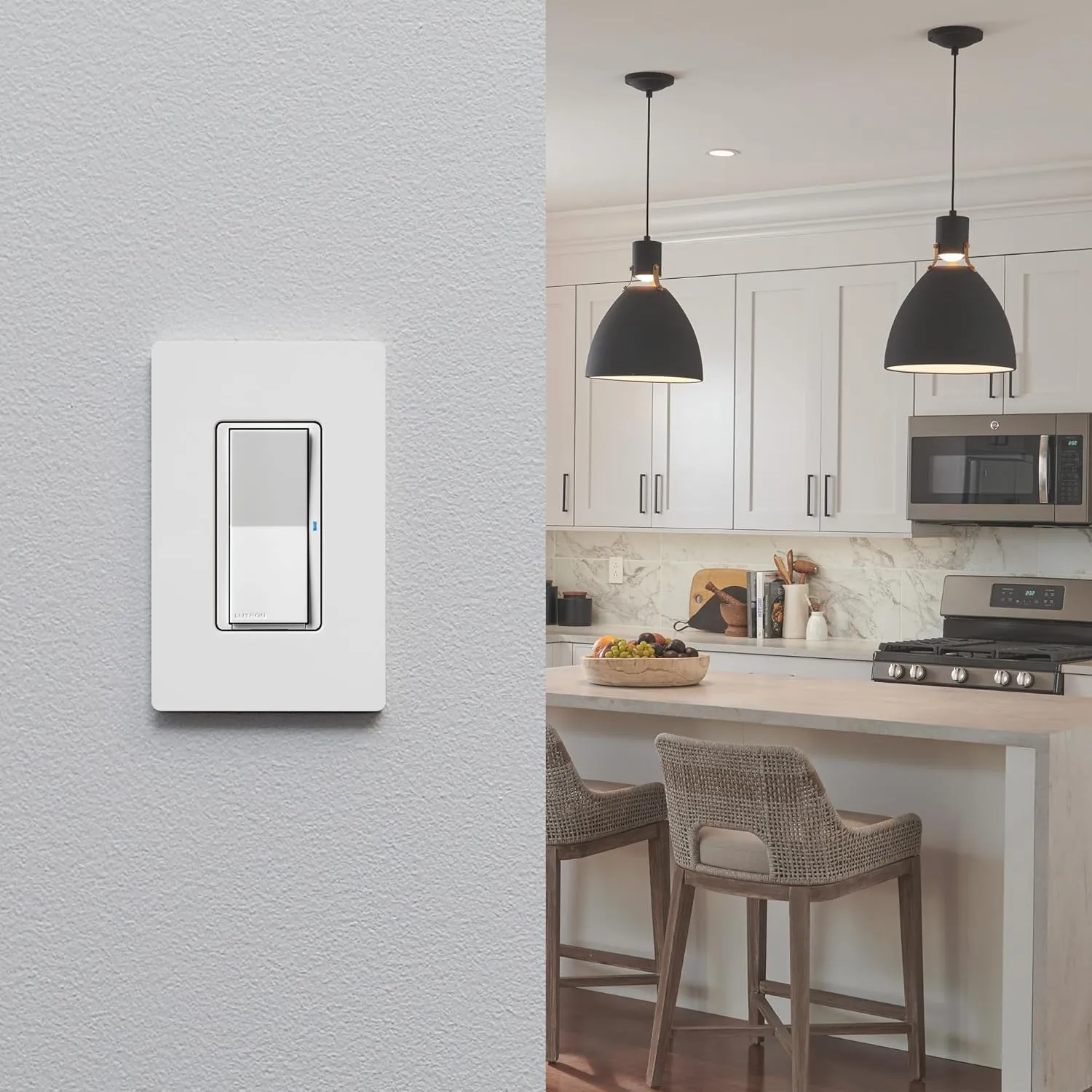 Lutron Paddle Pico Remote for Caseta Smart Dimmers/Switches, On/Off Control, for Table Top or Wallmount Use, PJ2-P2B-GWH, White