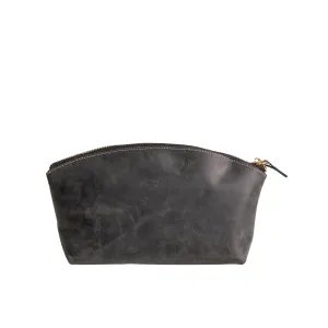 Luxury Personalized Leather Makeup Bags Crafted in USA, Full-Grain Leather Cosmetic Bag Engraved Name Initials or Logo, Birthday Anniversary Christmas Gift or Mother Gift, Italian Zipper, Make-up Purse for Women (Black)