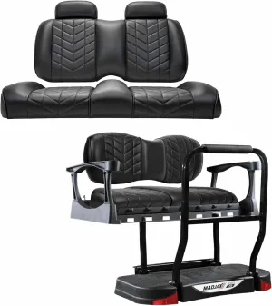 MADJAX Aviator Golf Cart Cushion Kit with Genesis 250 Rear Seat Kit Compatible with EZGO TXT XSeries Models | Front & Rear Premium Seat Back & Bottom Assemblies | Black