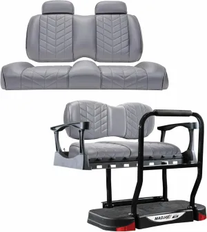 MADJAX Aviator Golf Cart Cushion Kit with Genesis 250 Rear Seat Kit Compatible with EZGO TXT XSeries Models | Front & Rear Premium Seat Back & Bottom Assemblies | Graphite